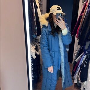 Vintage downfilled and owl fur trimmed long coat